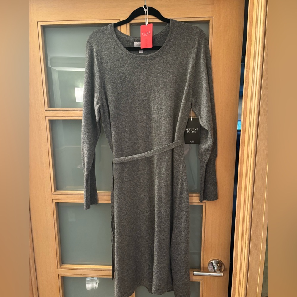 Pure Collection Gray Long Sleeve Cashmere Dress NWT